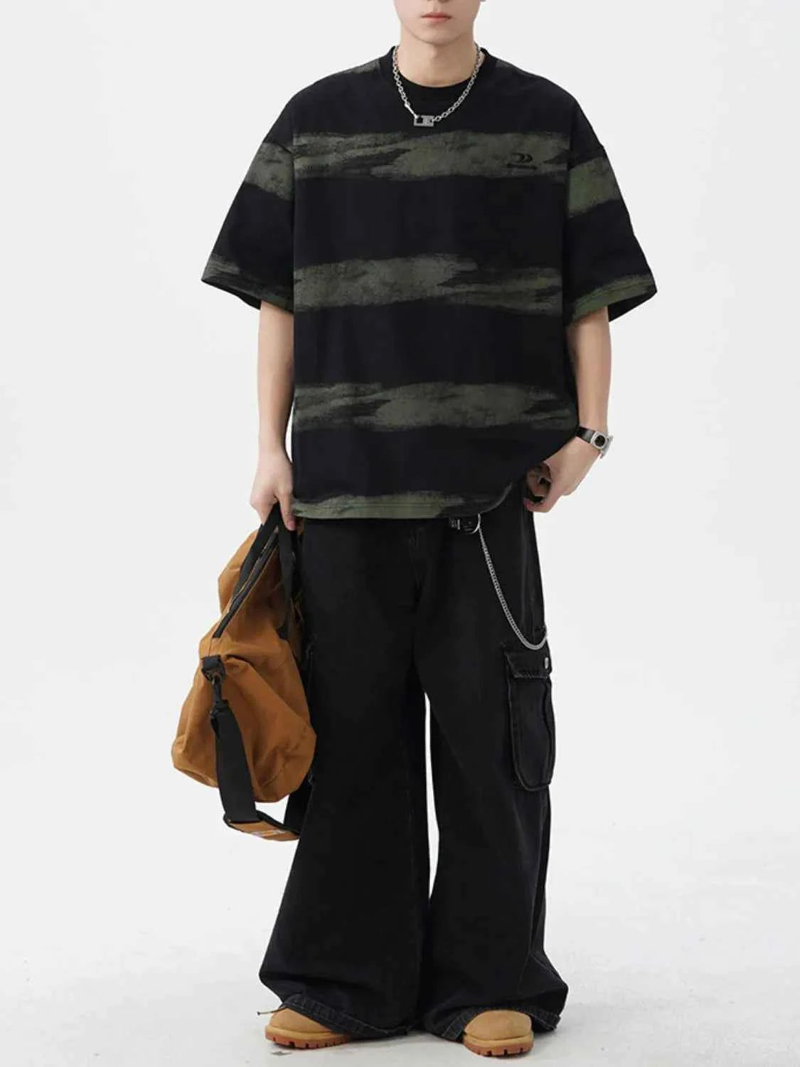 Men's Plus Size Basic style Round Neck Striped T-Shirt